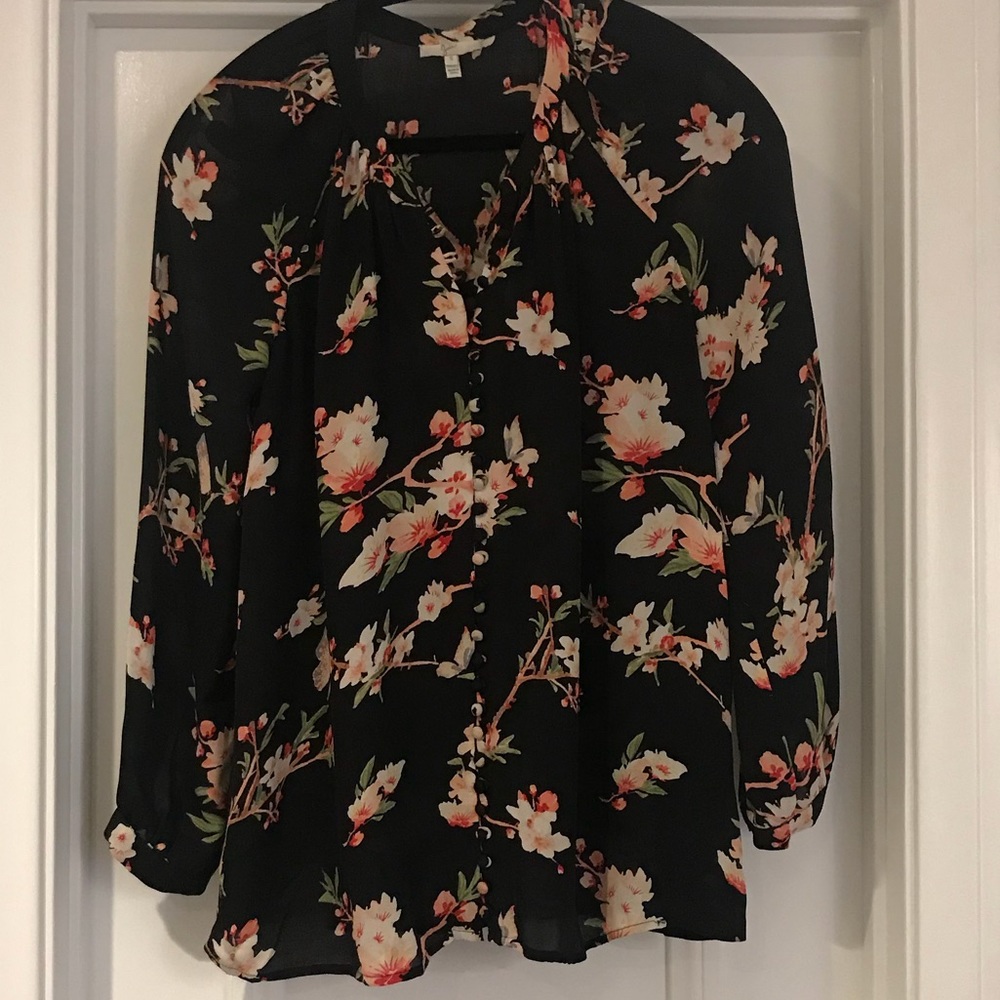 Black floral silk Joie blouse
